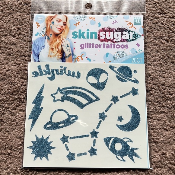 LOT 40 Savvi Skin Sugar Glitter Tattoos Gold Blue Cosmic Sun Stars Alien Planets - Picture 5 of 6